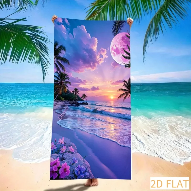 150/178cm Pink Palm Beach Towel Super Absorbent Quick Dry Microfiber Sunset Print Soft Sand Free Blanket Picnic Tropical Escape