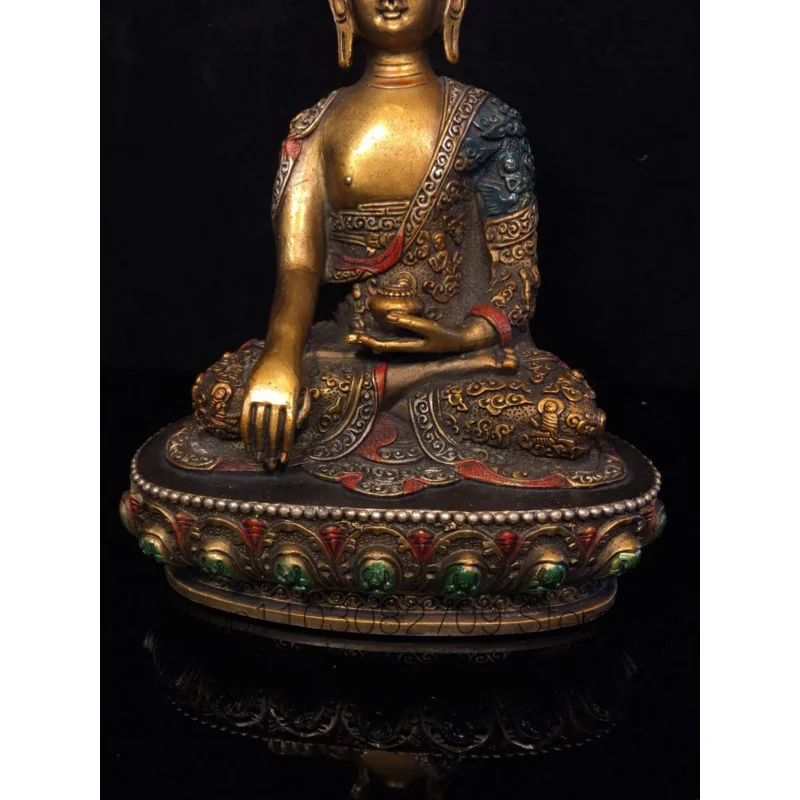 Imagem -03 - Puro Cobre Pintado Buda Estátua Decoração Shakyamuni Home Antique Bronze 23 Centímetros