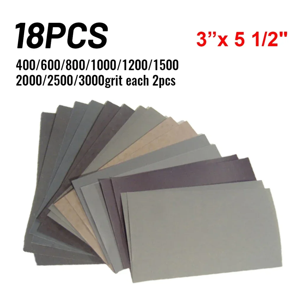 18PCS Sandpaper 400 600 800 1000 1200 1500 2000 2500 3000 Grit Sand Paper Water/Dry Sanding Paper Abrasive Tools