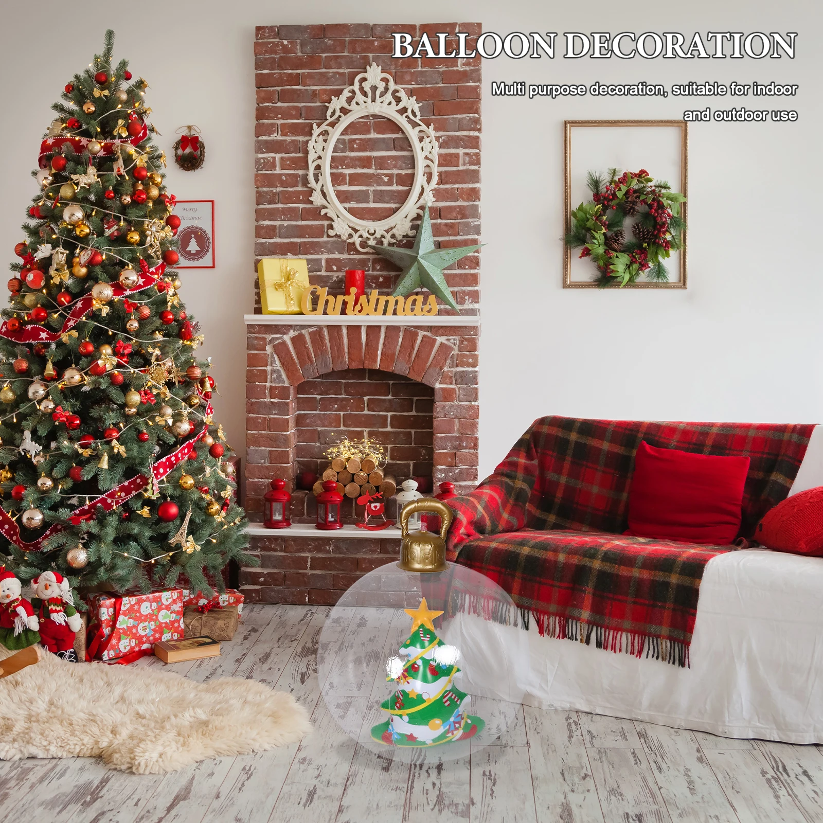 

Inflatable Christmas Ornament Giant Clear Decorated Ball Xmas Tree 3D Large Blow Up Prop Outdoor Lawn Garden Porch Hanging