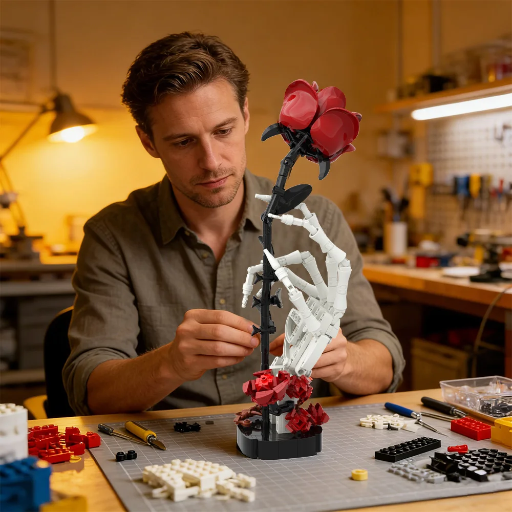 

Конструктор MOC «Череп и роза»: Готический романтический набор для взрослых коллекционеров, уникальный декор для дома, подарок