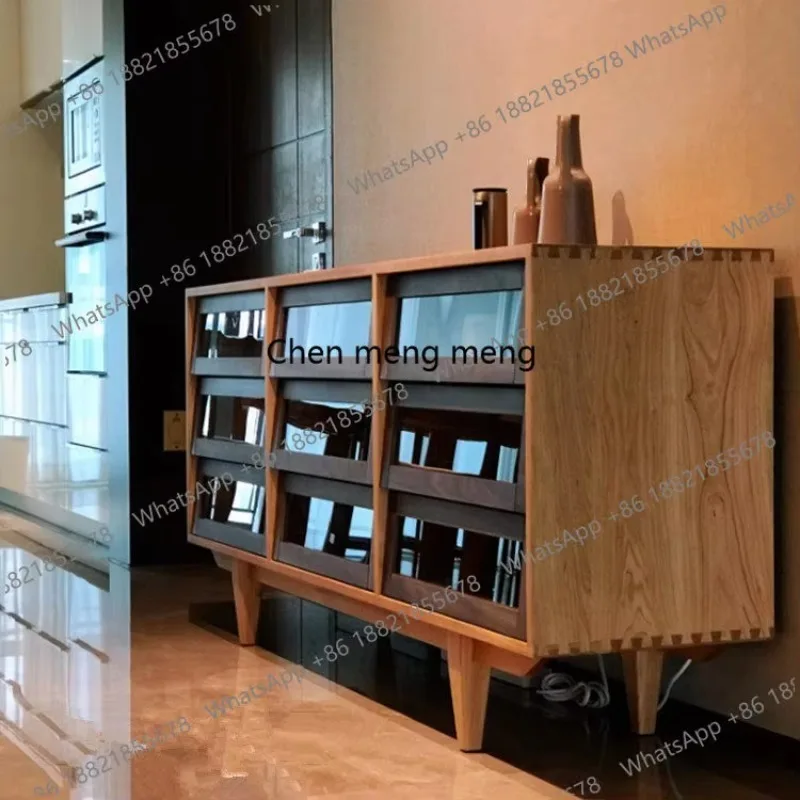 

RR Nordic solid wood dining side living room tea cabinet simple modern storage glass clamshell wine cabinet