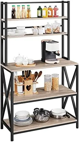 

Free Standing Kitchen Baker's Rack with for , 64 Inch Height Wooden Kitchen Organizer Rack Utility Microwave Oven Stand wit