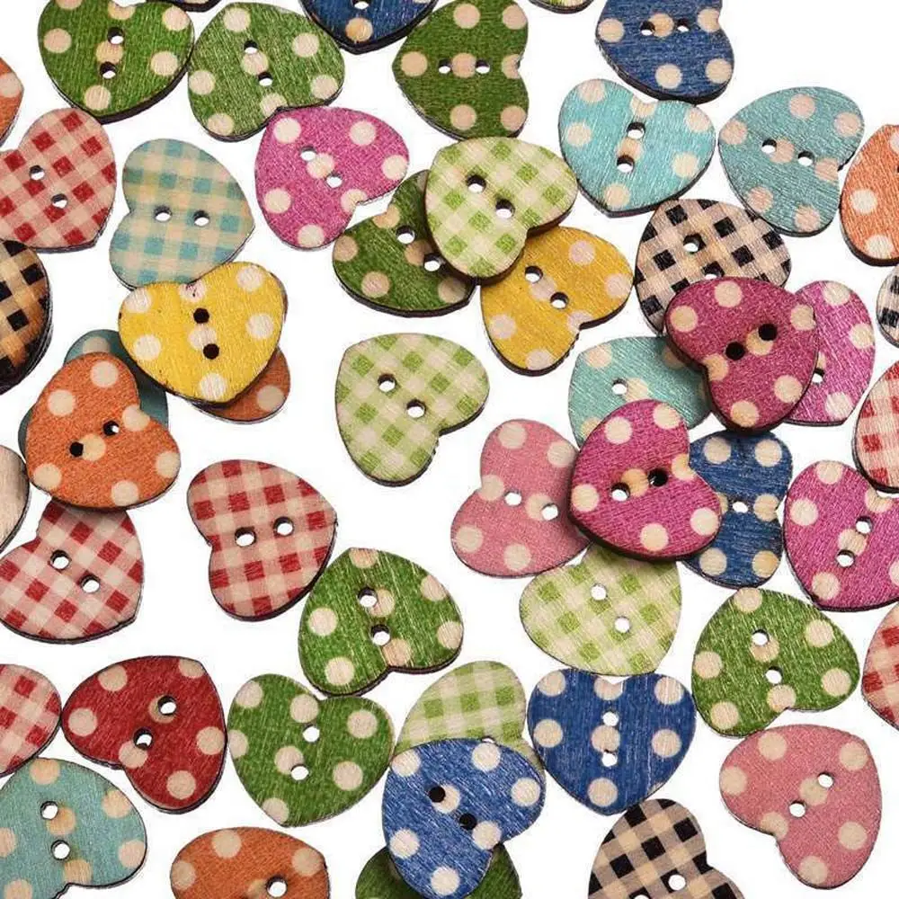 Multicolor Checks Arts Decoration Floral Crafts Sewing Buttons Heart Shape Button Apparel Sewing Wood Button