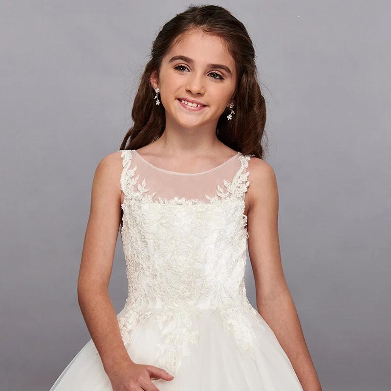 Robes à fleurs blanches pour filles, robe de bal cendrillon pour enfants, Appliques de fête de concours, de sainte Communion