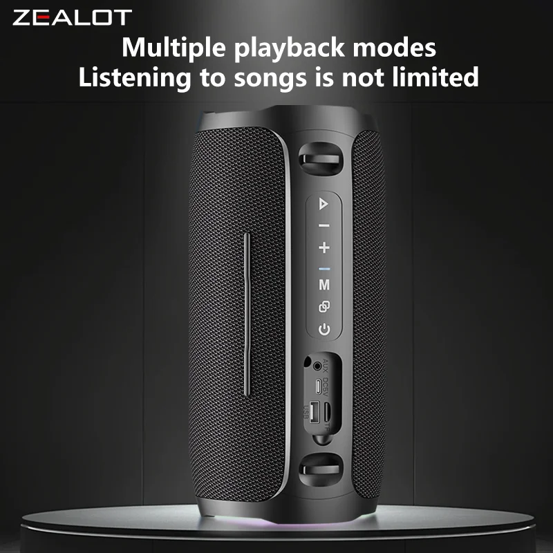 ZEALOT S76 مكبرات صوت لاسلكية 50 وات، مكبر صوت محمول خارجي، IPX 5، جودة صوت Hifi، ضوء RGB، عمر بطارية طويل.