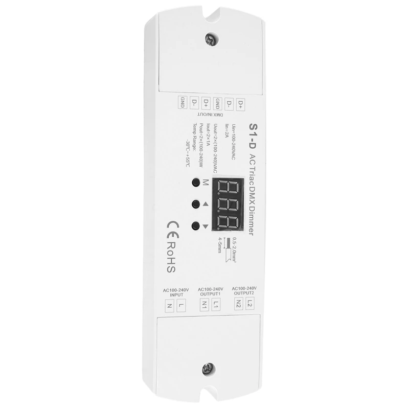 AC100V - 240V 288W 2CH Triac DMX LED Dimmer, Dual Channel Output Silicon DMX512 Led Controller Digital Display S1-D Easy To Use