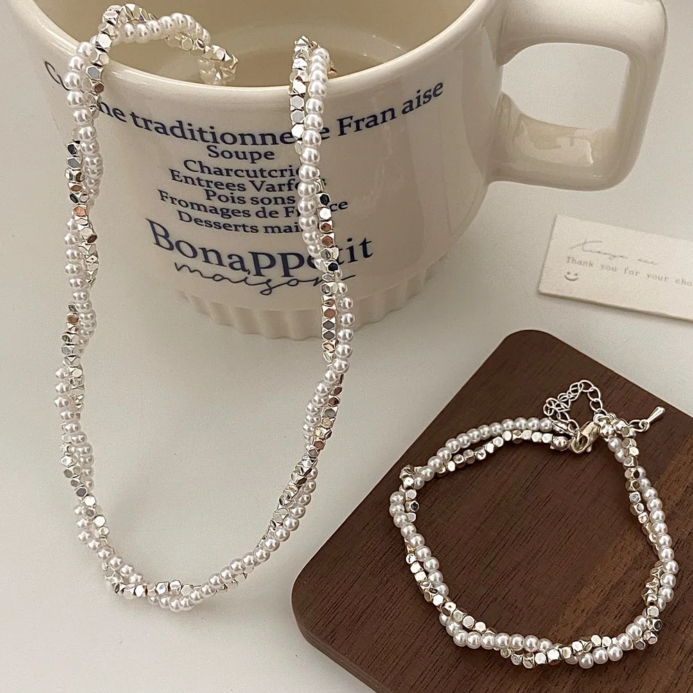 Pearl Necklace Women's High-end Silver Shavings Double-layer Winding Collarbone Chain 2025 New Necklace Sweater Chain