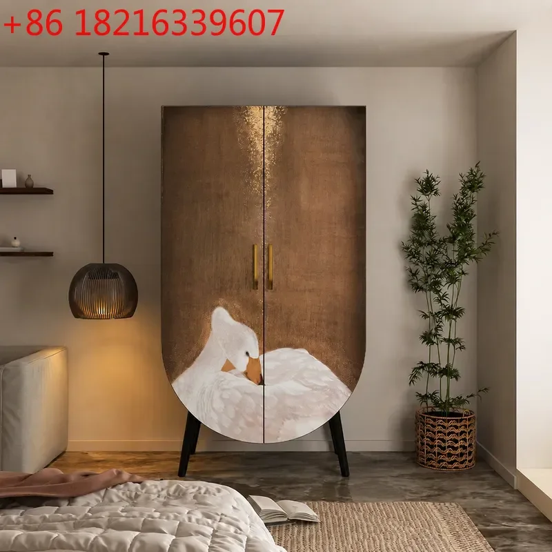 YAORetro Painted Solid Wood Wardrobe Bedroom Wall Storage Clothes Hanging Bookcase Integrated Installation Free Storage Cabinet