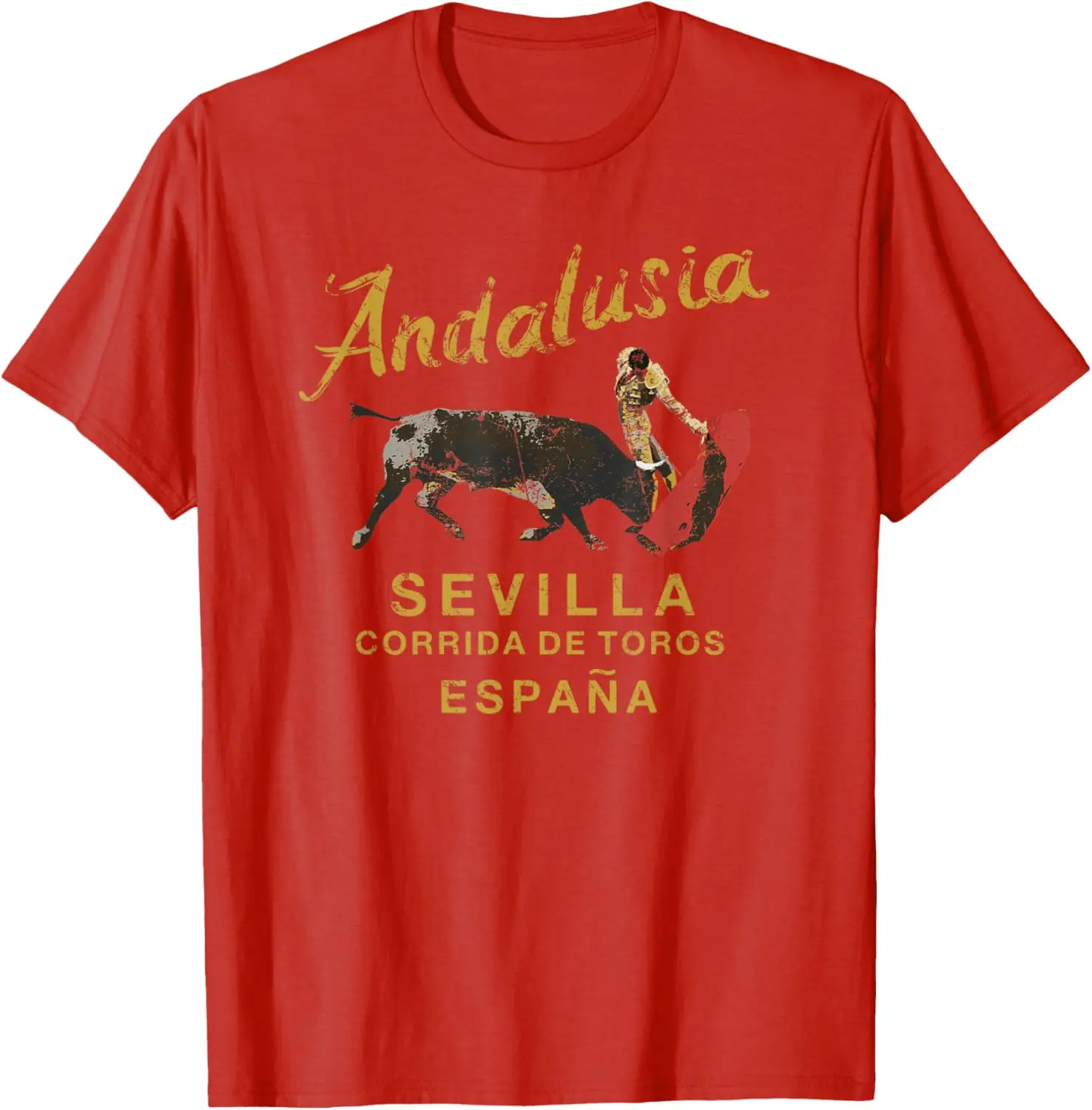 Camiseta Vintage España Sevilla corrida Andalucía 100% algodón cuello redondo manga corta verano Casual camiseta para hombre ropa de calle