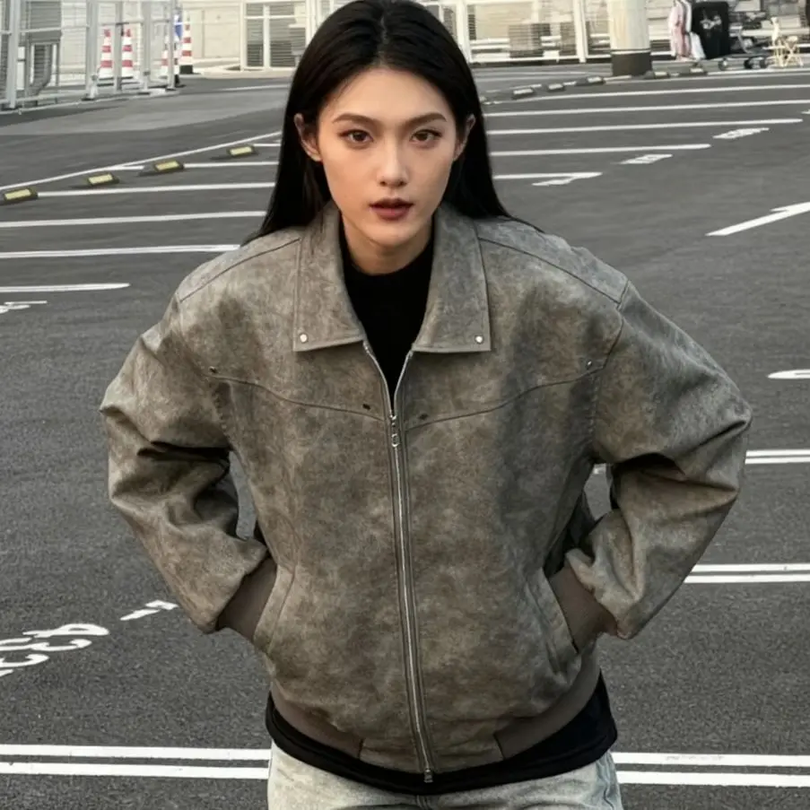 

Bomber Jackets Womens Jacket Fleece Autumn Flannel Checkered Buttoned College Trendy Girlish Lovely Preppy Artistic Youthful Ins