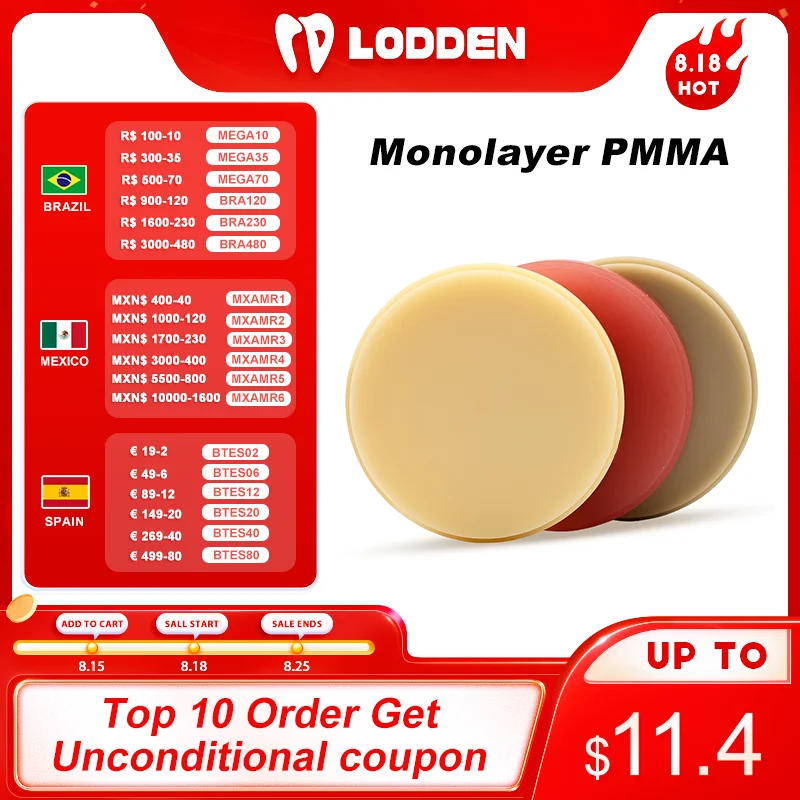 

Lodden Dental PMMA Monolayer 98MM For Dental Lab Material Preshade Monochrome Resin Disc CAM/CAD VITA 16 Color Dentist Materials