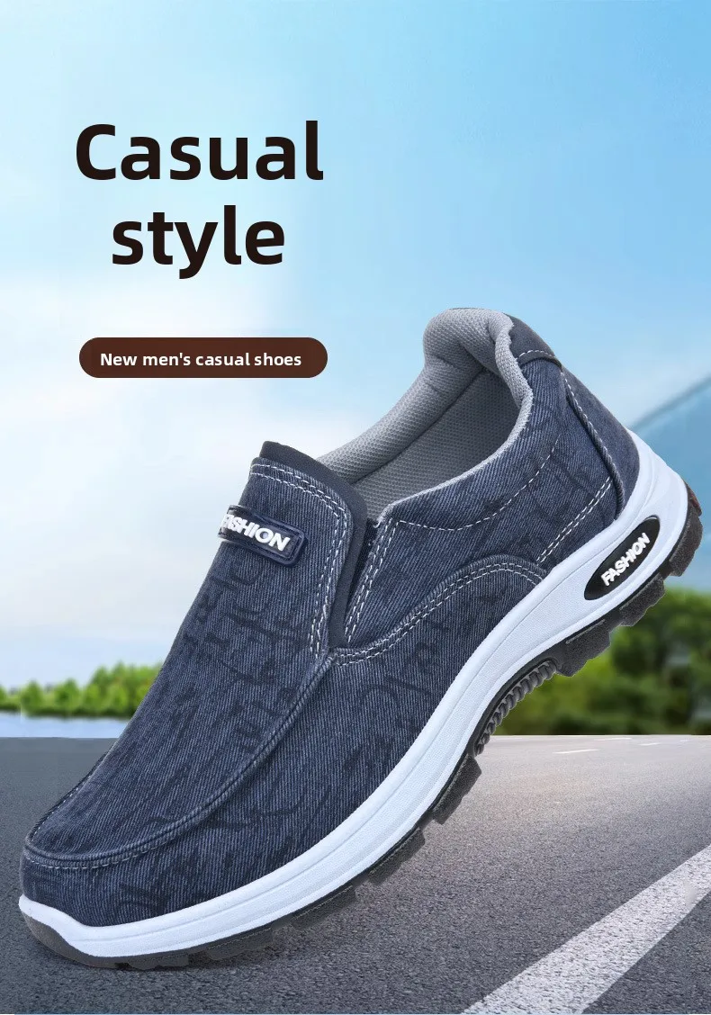 Herren-Schuhe aus Stoff, zum Hineinschlüpfen, atmungsaktive Canvas-Slipper, mit dicker, rutschfester Sohle, bequeme Freizeitschuhe für den täglichen Gebrauch, für Arbeit und Outdoor-Aktivitäten. – Detail 1