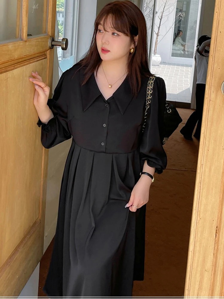 Plus Size plus Size Long Sleeve Shirt Dress Women Spring Season Conceal Belly Loose Fit Slish Casual High Waist Korean Sle Dress