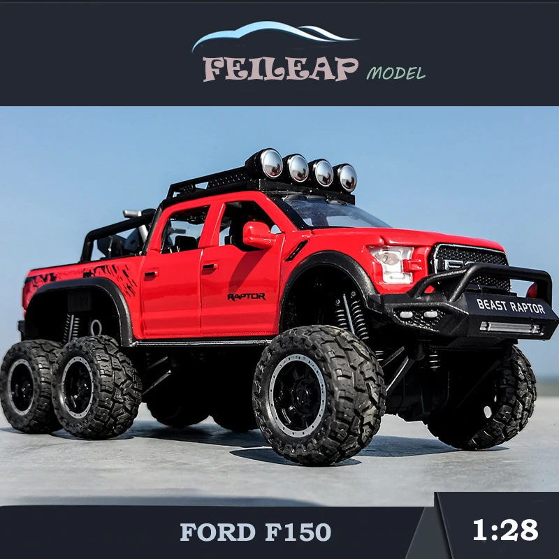 

Diecast Alloy 1:28 Ford F150 Raptor Off-road Pickup Car Model Sound And Light Collective Metal Toys Vehicles Kids Boys Gift