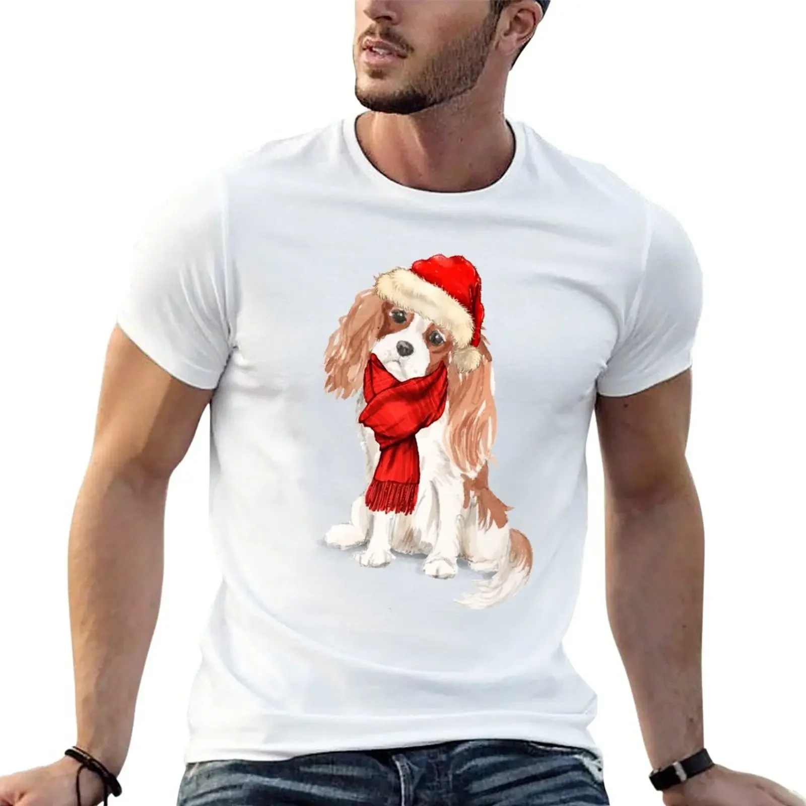 Cavalier King Charles Spaniel Christmas Dog T-Shirt plus size tops customs heavy weight t shirts for men