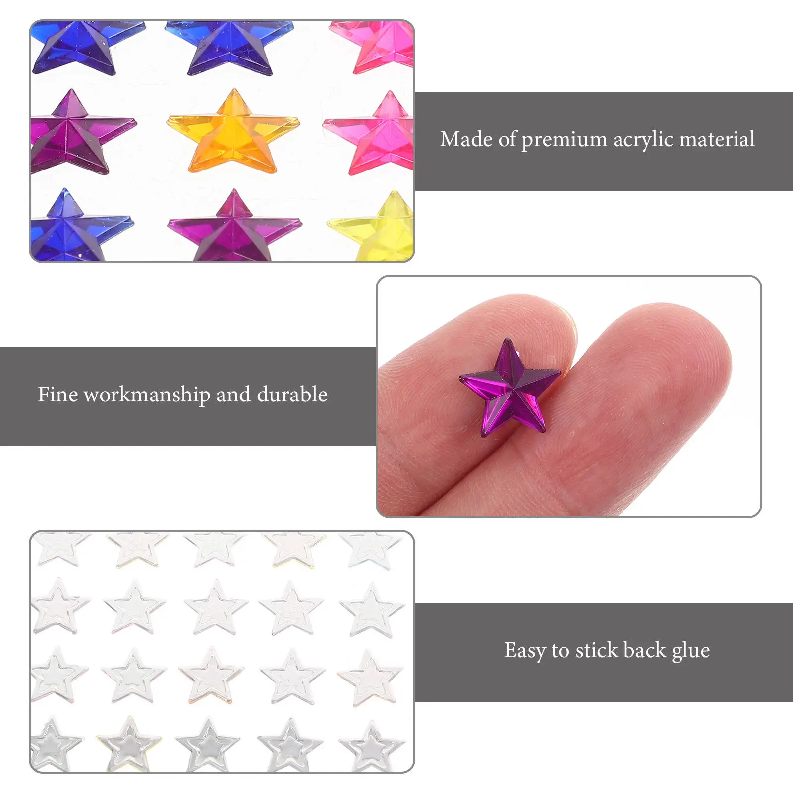 10Sheets Five-Point Star Acrylic Gems Stickers DIY Craft Decor Phone Case Accessories Bling Rhinestones Flatback Diamond