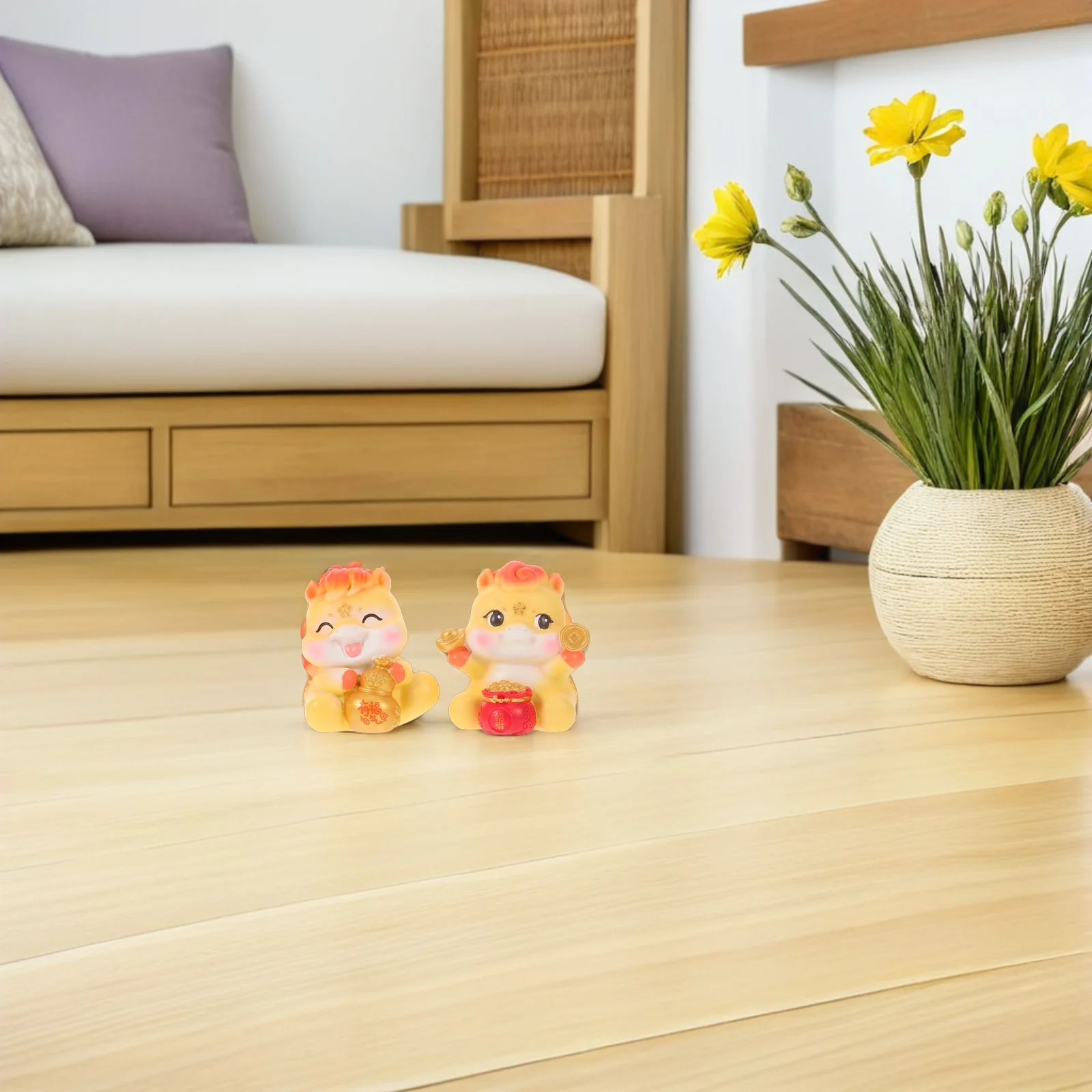 

2Pcs Micro Landscape Horse Sculpture Resin Artwork for Year of The Horse 2026 Festive Desk Decor Lucky Chinese Ornament