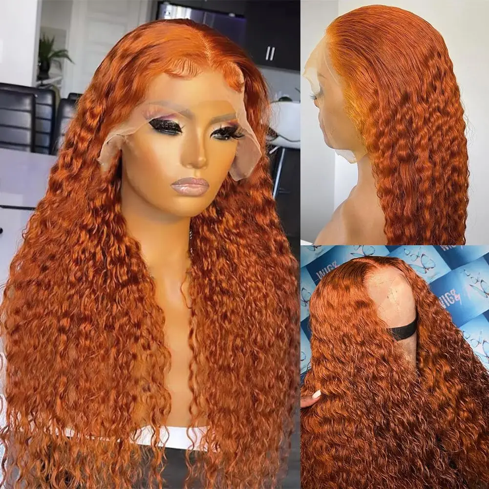 20inch Ginger Lace Front Wigs Human Hair 13x4 Hd Lace Ginger Curly Wigs Lace Frontal Human Hair Ginger Orange Colored For Women