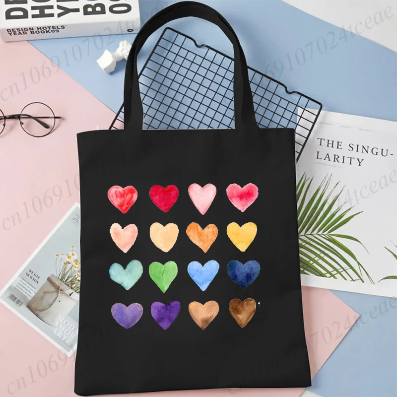 Casual Shoulder Bags Women Brushstroke Heart Canvas Tote Bags Funny Valentines Heart Series Teenager Fashion Y2K Handbags