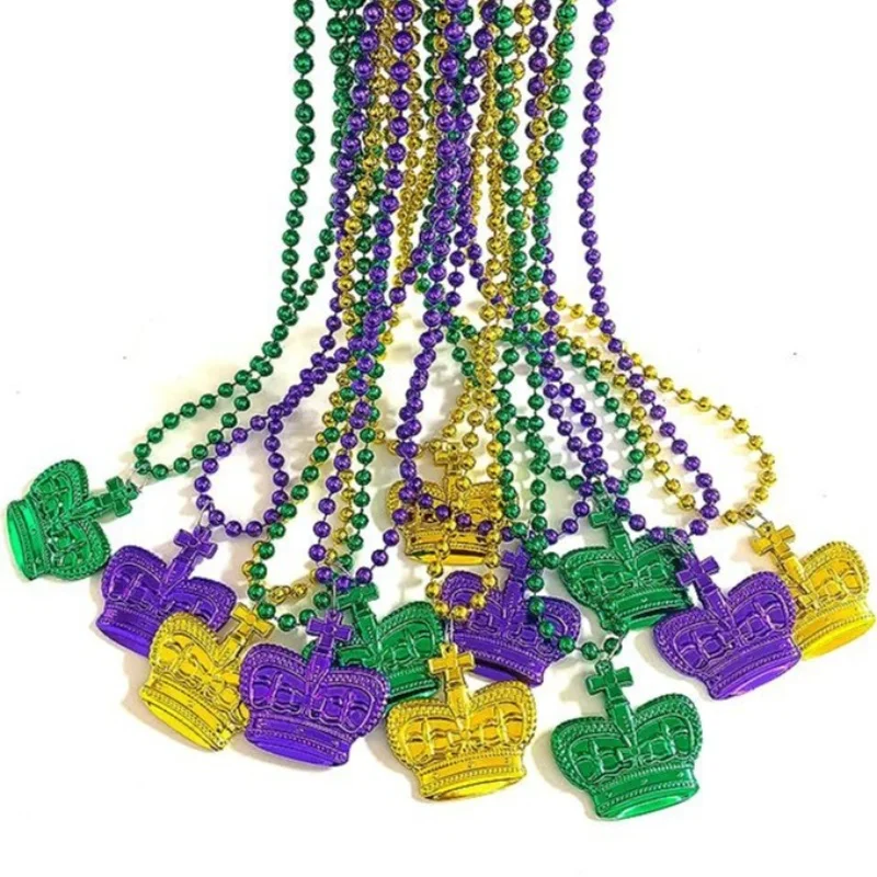 Mardi Gras Jumbo Ball Bead Necklaces Carnival Gold Purple Green Mardi Gras Beads Parade Holiday Party Supplies