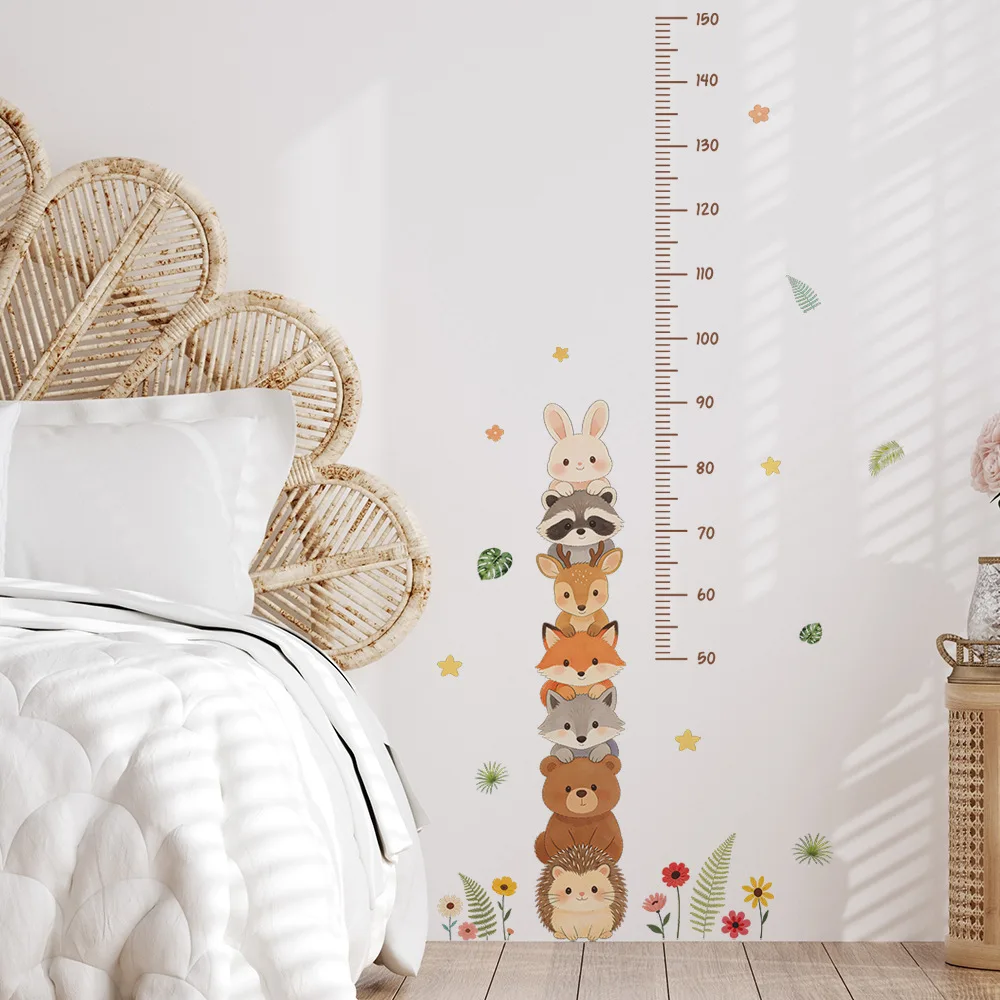 Cute Forest Animals Wall Stickers for Children Kids Boys Girls Baby Room Decoration Height Measure Growth Chart Wallpaper Bear
