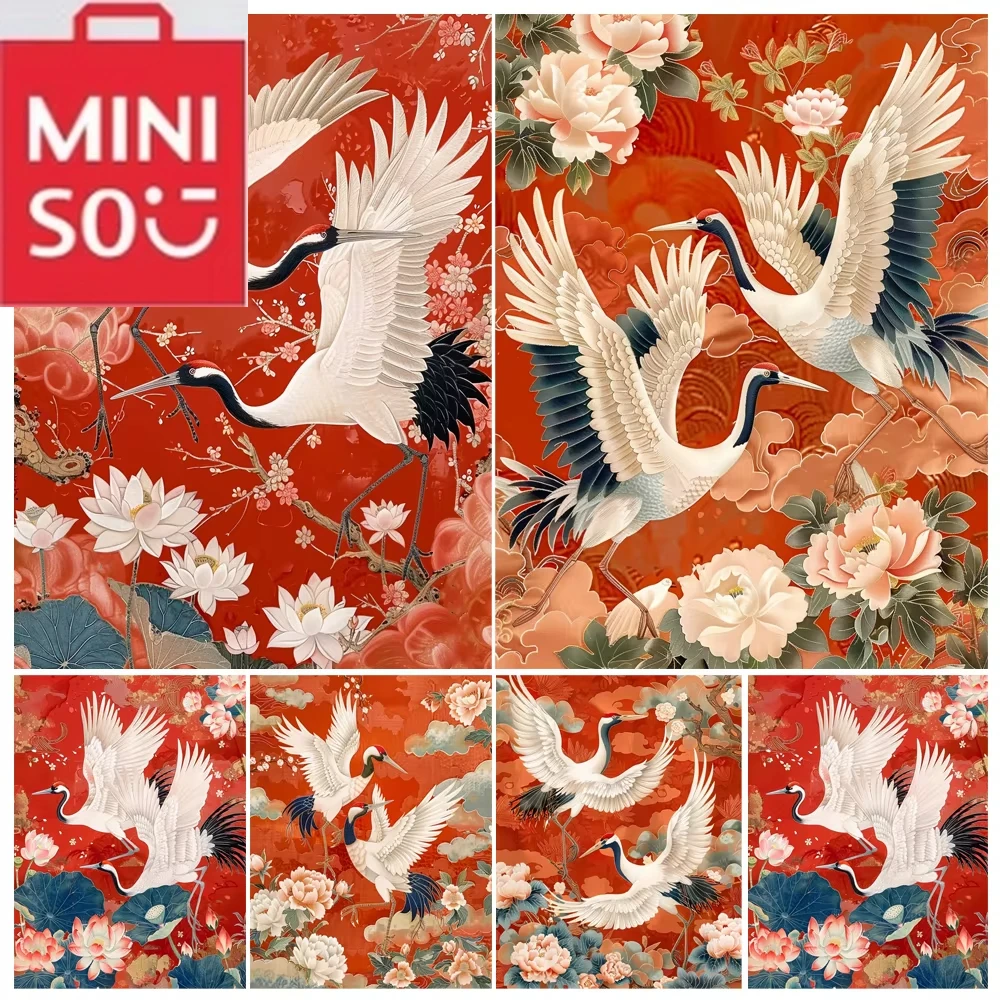 

MINISO картина маслом по номерам животные журавль красное небо украшение дома живопись стены спальня декор комнаты подарок рамки