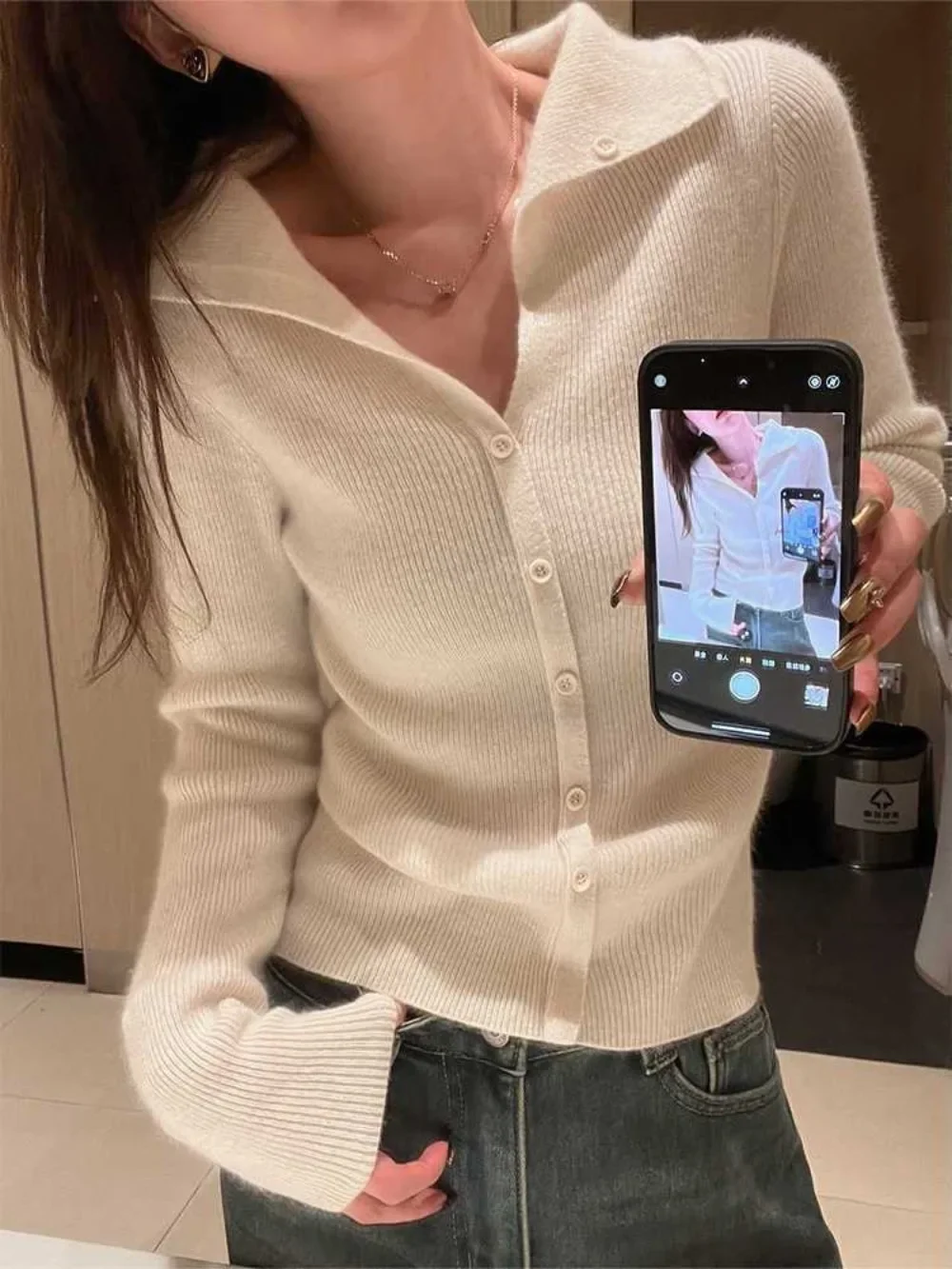 เกาหลีหวานแขนยาวถักเสื้อสเวตเตอร์ถัก 2025 ฤดูใบไม้ผลิใหม่Elegant Celebrity Jumper All-Matchเซ็กซี่ลดอายุMujer