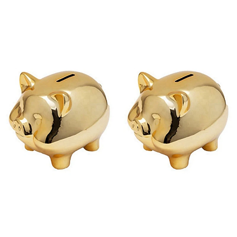 

2X Ceramic Gold Pig Piggy Bank Cute Coin Piggy Bank Creative Home Furnishings Lucky Pig Decoration,Gold Pig