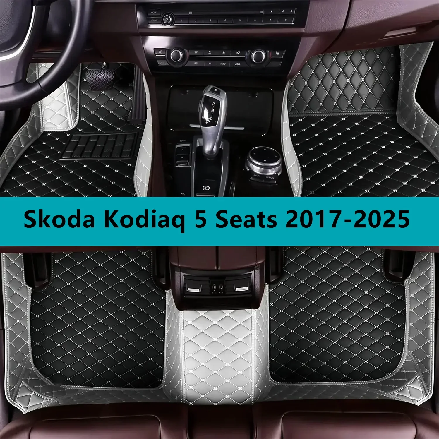 

Full Set Car Floor Mats for Skoda Kodiaq 5 Seats 2017-2025 Leather Floor Mats for Cars Mats Carpets Car Accessories