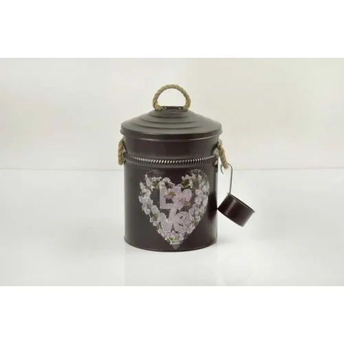 Yildiray Metal Galvanized Metal Lid Scale Legumes Flour Candy Bucket 4 Liter Black