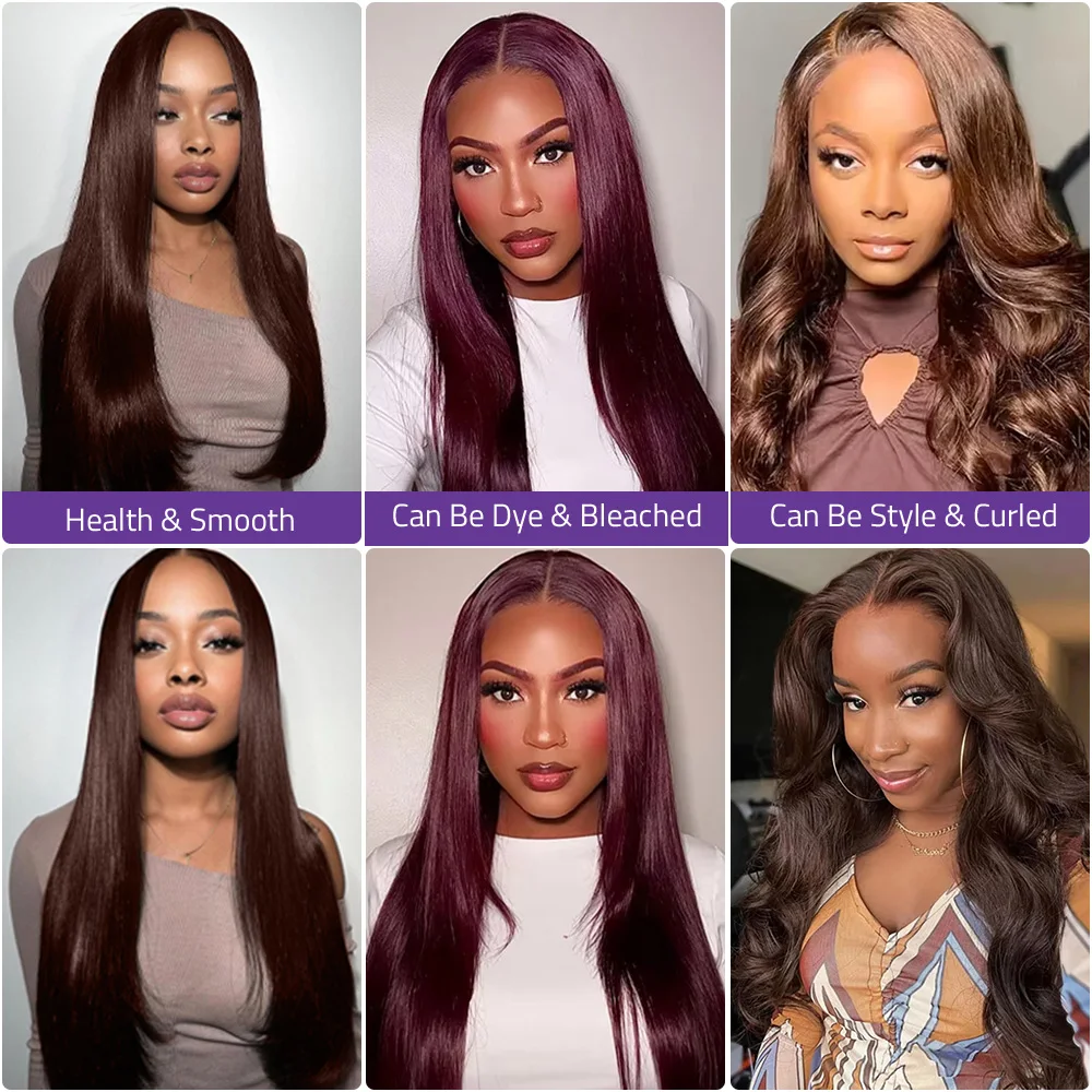 13x4 HD Lace Front Chocolate Brown Straight Wig,100% Human Hair,13x6 Transparent Lace Frontal Wig Preplucked Brown Colored Wig.