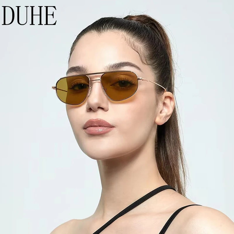 Double beam alloy frame sunglasses new oval trendy sunglasses fashionable men and women travel sunglasses for couples UV400