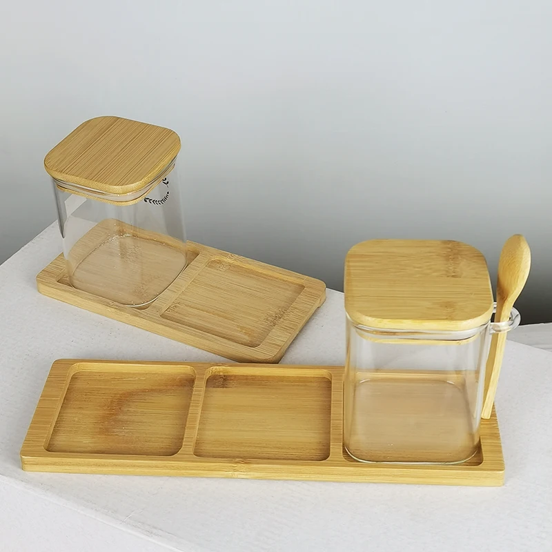 Wooden Tray for Kitchen with Square holes Storage Jars Glass Container Holder for Home