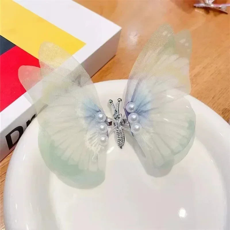 Gllitter Moving Wings Pearl Butterfly Hair Clip for Girls Sweet Decorate Hairpin Kids Lovely Hairgrip Barrettes Hair Accessories