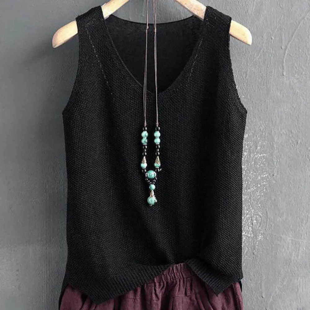 V-neck Loose Women Tops Vest Blusas Mujer De Moda 2022 Women Summer Sleeveless Knitted Women Clothes Blouse Shirts Blusas Vests