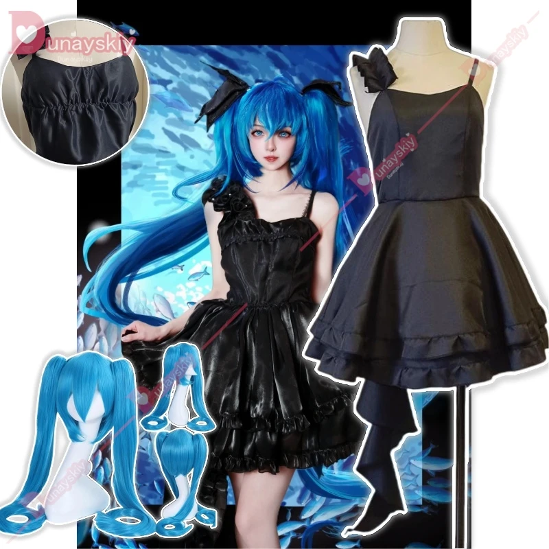 Mikuu Fashion Black Satin Strap Skirt Anime Deep Sea Girl Cosplay Costume Halloween Carnival Outfits For Lady Girl