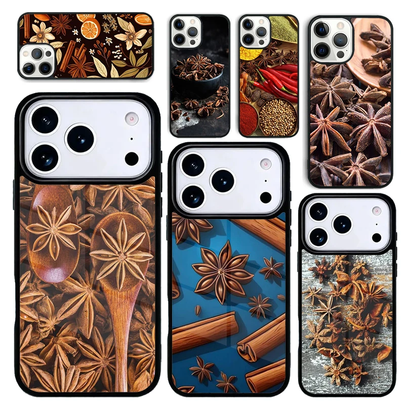 Funda Protectora para iPhone 17 Air 16 Pro Max 15 Plus 11 13 Mini 14 12, Diseño de Anís Estrellado y Hierbas