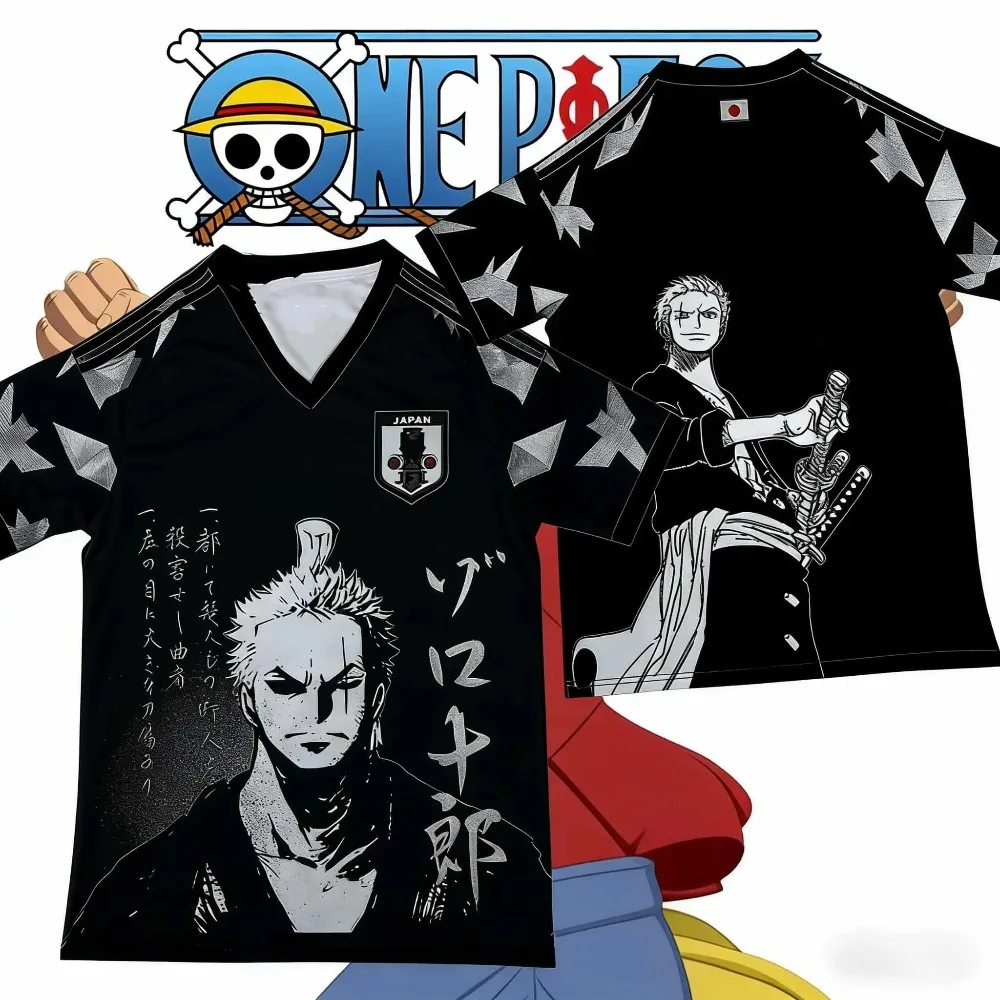 

Anime One Piece Japan Football Jersey Sauron Jersey Luffy Summer Breathable Short-sleeved Kids Men's Casual Fashion T-Shirt
