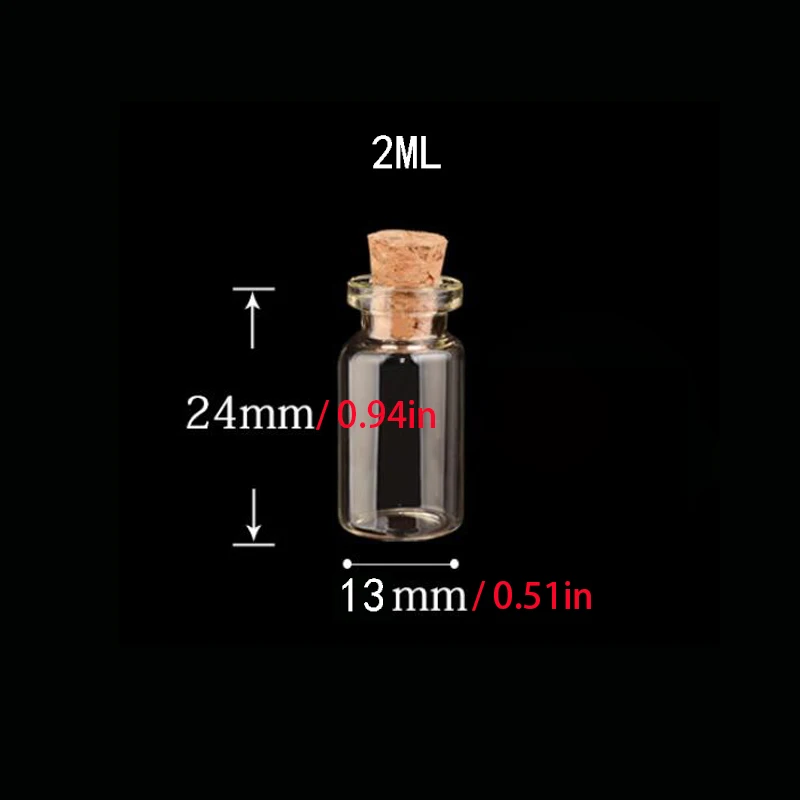 10 Pieces 1ml 2ml Clear Glass Bottle with Cork Empty Spice Jar Science Experiment Crafts Mixing Capacity 24x12mm/11*22mm