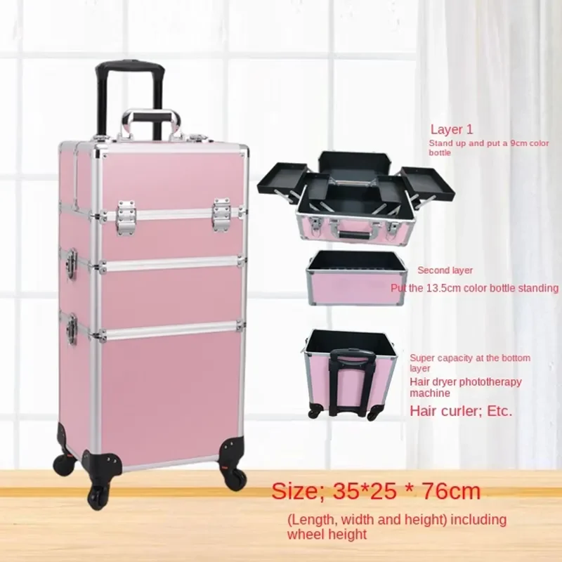 Makeup Case Professional Makeup Bag Artist Luggage Multilayer Nail Trolley Embroidery Toolbox Storage Nail Technician Suitcase