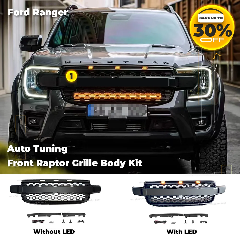 

Raptor Grille Upgrade For FORD RANGER & Everest 2022-2024 T6 T9 MK4 PX4 XLT WILDTRAK SPORT Grill with Led Light Auto Body Kits