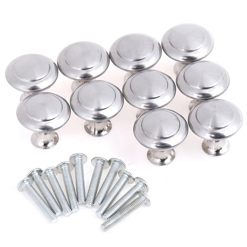 10Pcs/set Round Cabinet Buttons Stainless Steel Drawer Buttons Kitchen Cabinet Pull Handles Hardware cabinet knobs Accessory