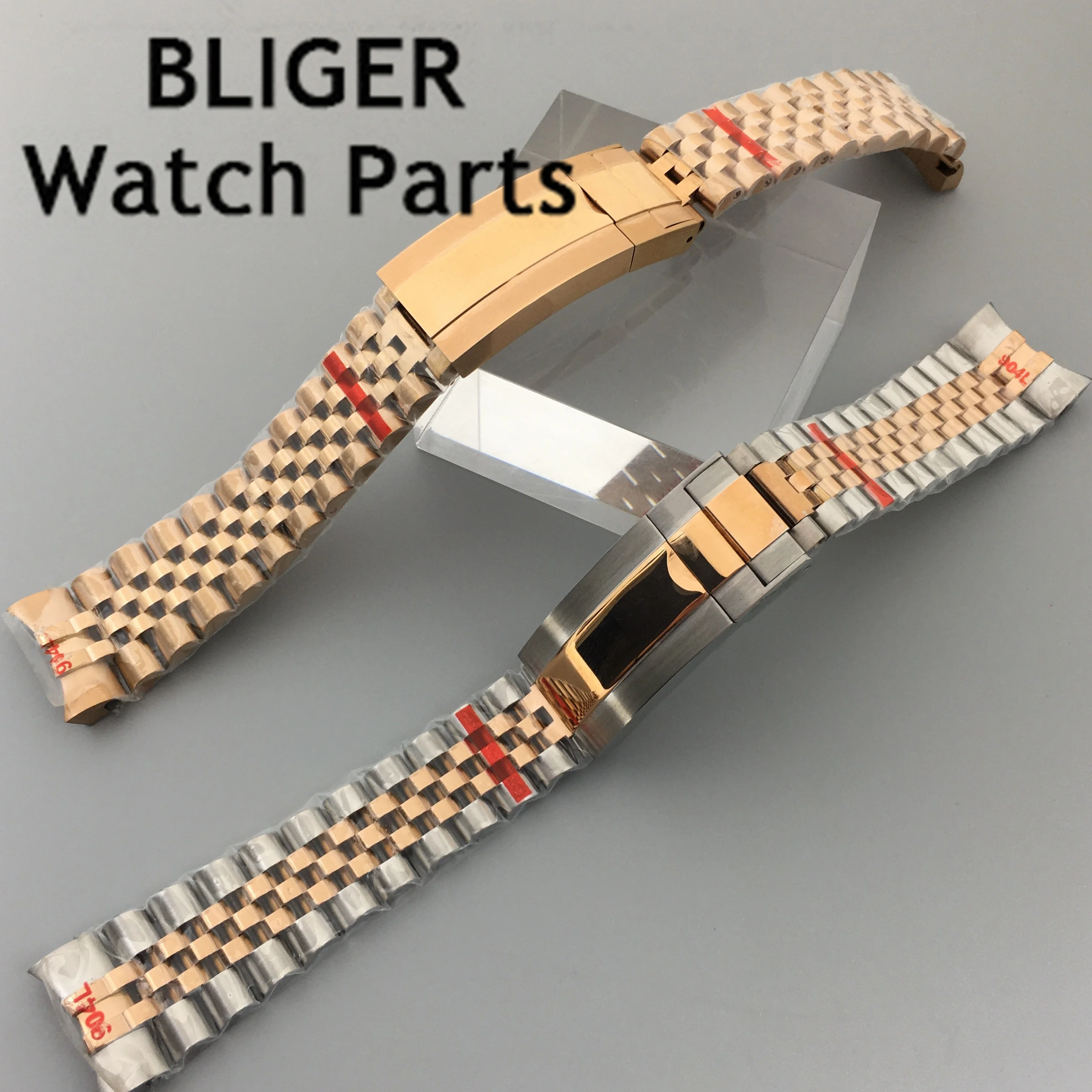 BLIGER 20mm silver black gold bracelet slide glide lock clasp 904L stainless steel strap fit watch case watch band