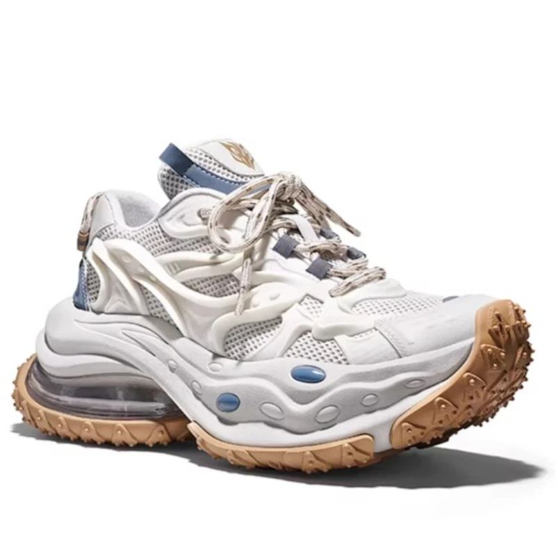 Men's and Women's Street-style Height-increasing Sports Daddy Shoes Couple's Mesh Leather Casual Sneakers Thick-soled Shoes for