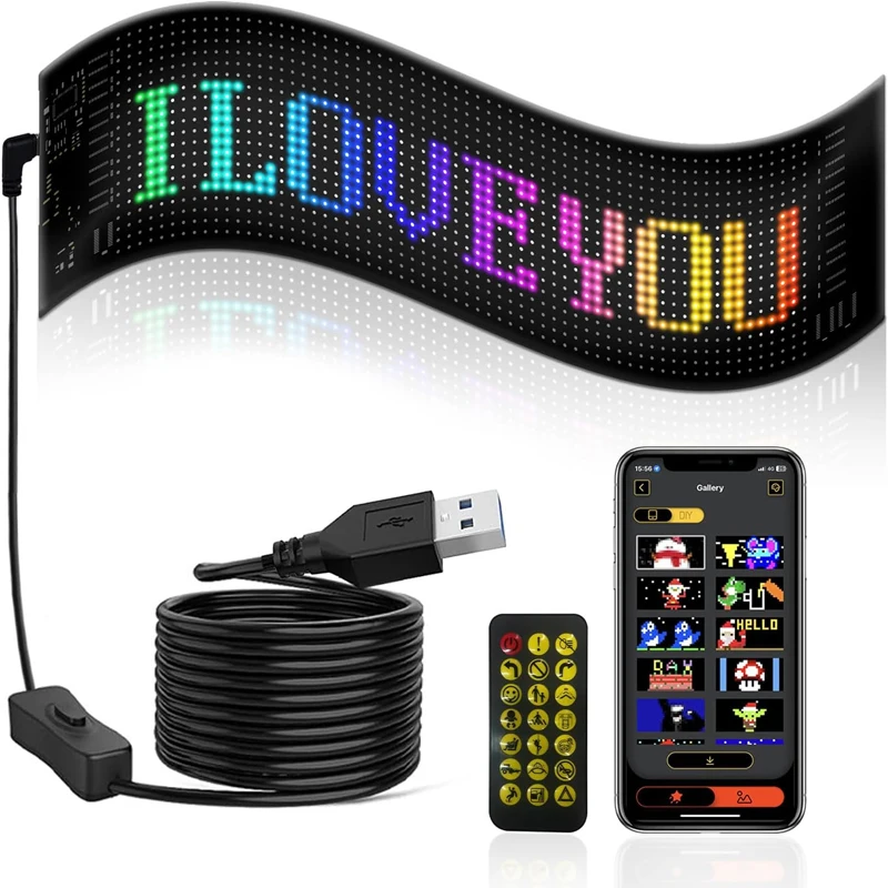 Smart LED Matrix Pixel Scrolling Display Advertising Light Sign USB 5V Graffiti Bluetooth Programmable Text Pattern Animation