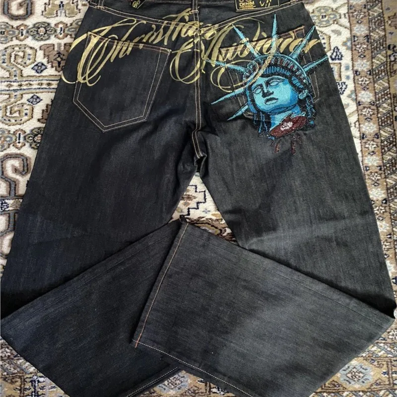 American Street Fashion Sweatpants Y2K Pants Men Gothic Hip Hop Letter Retro Make Old Design Zipper Waist Jogging Casual Pants