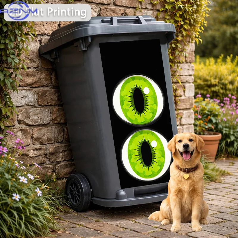 Trash Can Sticker Double Green Pupil Mirror Image Themed Design Self-Adhesive Wall Decal Wallpaper for Kitchen Trash Can Decor
