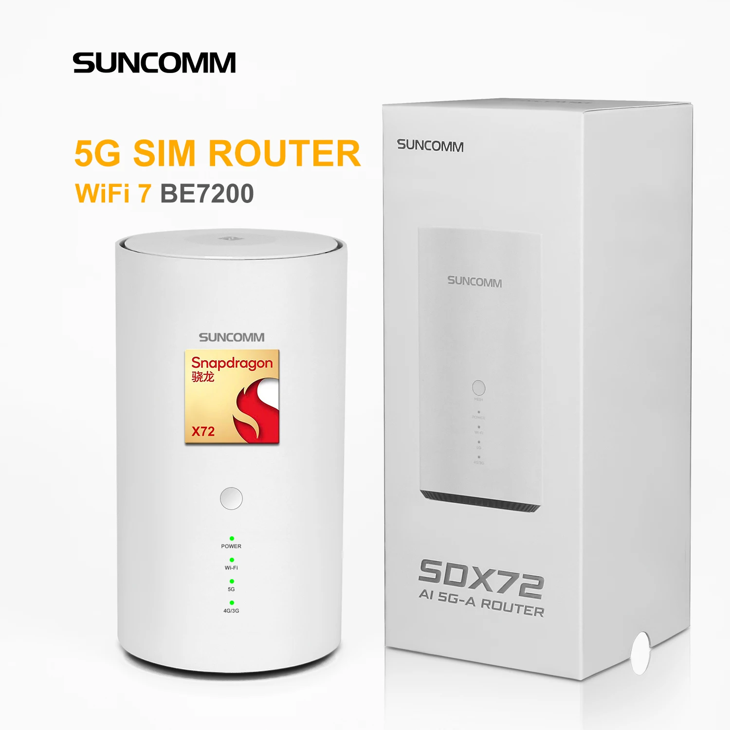 SUNCOMM SDX72 WiFi 7 5G Router NSA SA BE7200 Dual Band NFC Quick Connection 2.5Gbps Port VoIP 256User Smart Home 4G 5G CPE