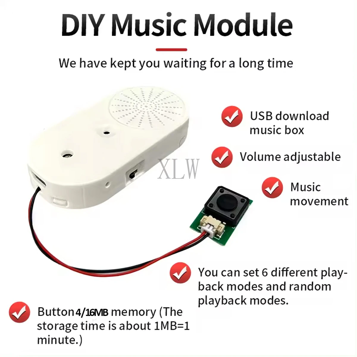 Push Button Record & Playback in One Voice box Sound Module, 4MB/16MB USB Downloadable & Recordable for Xmas Greeting Gifts